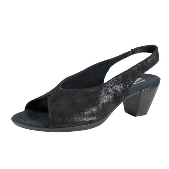 Munro Women Rochelle Slingback Sandal US 9 SS EU 39.5 Black Metallic Leather EUC - Picture 1 of 15